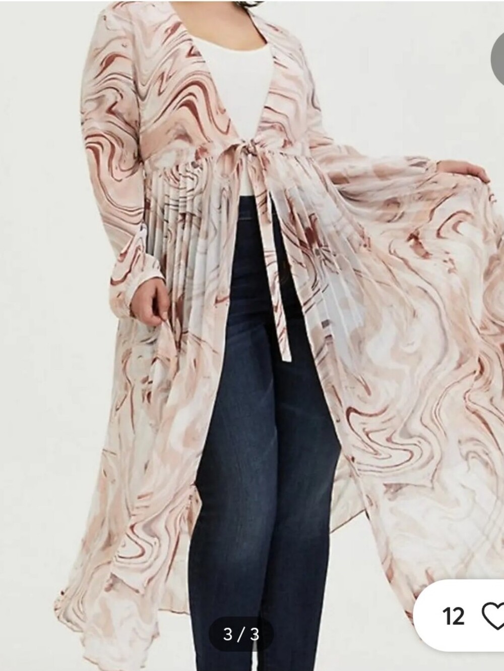 Torrid NEW Plus Size 1x: Marble-Print Tie-Front Duster Accordian Kimono Pink Wht